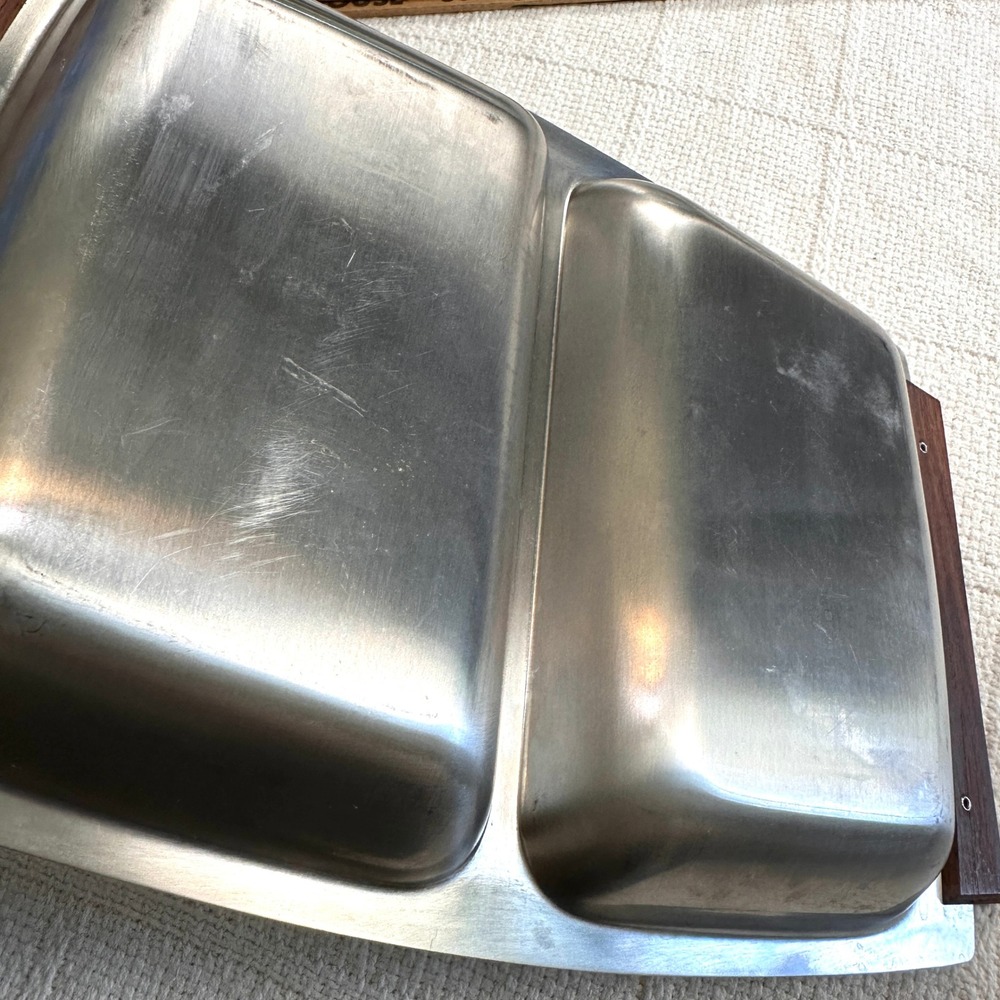 VTG 60s MCM Stainless Steel Divided Serving Tray Wood Handles KH Hong Kong 12.5" - Picture 7 of 9